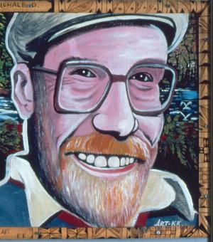 Portrait of Michael O’Hanlon by the Wahgi shield decorator and part-time signwriter Kaipel Ka